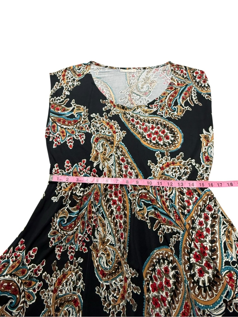 Boho Paisley Fit & Flare Midi Dress Navy Multi Colour Cap Sleeve Pockets Size XL - Picture 8 of 11